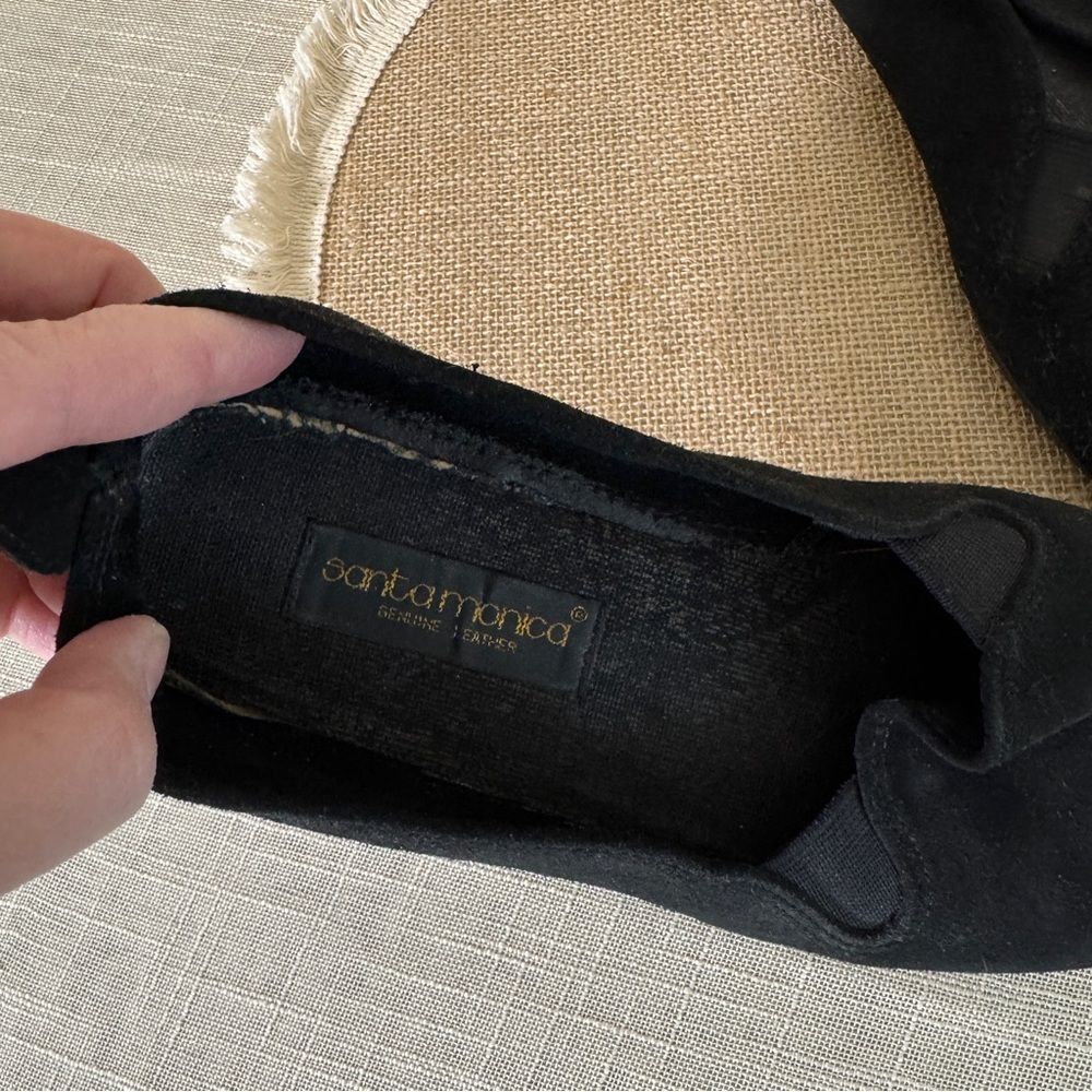Black Suede Flats Size 8.5 Santa Monica Leather Vintage - Picture 3 of 8